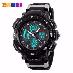 SKMEI Men Sport LED Dual Time Watch Anti Air Water Resistant WR 50m AD1211 Jam Tangan Pria Tali Strap Karet Day Date Digital Alarm Wristwatch Wrist Watch Fashion Accessories Stylish Trendy Sport Design - Hitam Abu