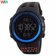 SKMEI Men Sports Watches Countdown Double Time Watch Alarm Chrono Digital Wristwatches 50M Waterproof Watches 1251 - Black Blue - intl