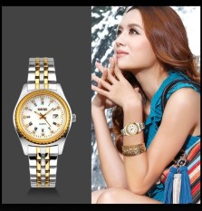 SKMEI Merek Watch Kekasih Jam Tangan Mewah Merek Emas Warna Stainless Steel Tahan Air Kuarsa Kasual Pria Jam Perempuan Jam Tangan 9098-Intl
