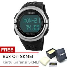SKMEI Pedometer Hitam - Jam Tangan Pria - Strap Silikon - 1058 Sport Black + Free BOX ORI SKMEI