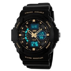 SKMEI S-Shock Sport Analog Digital Watch Water Resistant Anti Air WR 50m AD0955 Jam Tangan Pria Dual Time Tali Strap Karet Silicone Wristwatch Wrist Watch Sporty Fashion Design - Hitam Gold