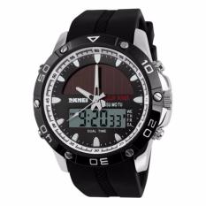 SKMEI Solar Power Sport LED Watch Water Resistant Anti Air WR 50m Jam Tangan Pria AD1064E Dual Time Strap Tali Karet Silicone Tenaga Surya Sporty Fashion Design - Hitam