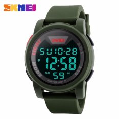 SKMEI Sport Men LED Watch Anti Air Water Resistant WR 50m DG1218 Jam Tangan Pria Tali Strap Karet Digital Alarm Wristwatch Wrist Watch Fashion Accessories Stylish Trendy Model Baru Sporty Design - Hijau Navy