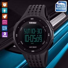 SKMEI Olahraga Fashion Jam Tangan Tahan Air LED Digital Militer Watch Pria And Wanita Berenang Pendakian Outdoor Kasual Tali PU Wristwatc -hitam