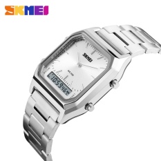 Alarm Chronograph Pria Busana Kasual Kuarsa Watch Dual Digital Jam Tangan EL Lampu Layar SKMEI Watch 1220 Masculino Blaus- INTL