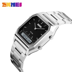 Alarm Chronograph Pria Busana Kasual Kuarsa Watch Dual Digital Jam Tangan EL Lampu Layar SKMEI Watch 1220 Masculino Blaus- INTL
