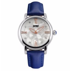 SKMEI Tahan Air Mewah Wanita QUARTZ Jam Tangan Otomatis Camellia Jam Kulit Fashion Datejust Jangan Tangan Perempuan Kualitas (Blue1)-Intl