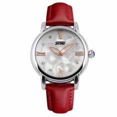 SKMEI Tahan Air Mewah Wanita QUARTZ Jam Tangan Otomatis Camellia Jam Kulit Fashion Datejust Jangan Tangan Perempuan Kualitas (Red1)-Intl