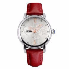 SKMEI Waterproof Luxury Women QUARTZ Arloji Otomatis Camellia Jam Kulit Fashion Datejust Ladies Watch Top Quality (Red2) -Intl