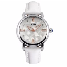 SKMEI Waterproof Luxury Women QUARTZ Arloji Otomatis Camellia Jam Kulit Fashion Datejust Ladies Watch Top Quality (White1) -Intl