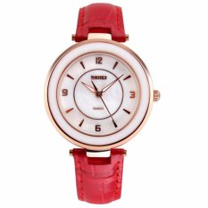 SKMEI Tahan Air WATCH Fashion Wanita QUARTZ Arloji Otomatis Clock Wanita Datejust Leather Watch Keramik Kualitas Terbaik (Red1) -Intl