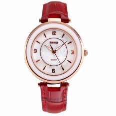 SKMEI Tahan Air WATCH Fashion Wanita QUARTZ Arloji Otomatis Clock Wanita Datejust Leather Watch Keramik Kualitas Terbaik (Red2) -Intl