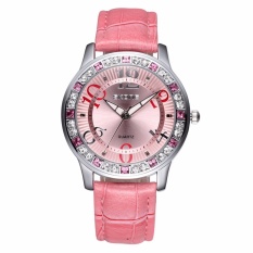 SKONE Womens Fashion Mewah Rhinestone Dail QUARTZ Watches Wanita Kasual PU Kulit Sport Jam Tangan 253502 Skmei (Warna: Seperti Gambar Pertama)-Intl