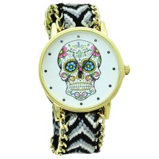 Tengkorak Pola Menenun Tali Band Gelang QUARTZ Dial Watch