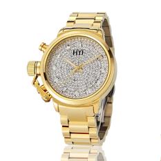 Sobuy Top Brand Mewah Penuh Berlian Imitasi Gaun Wanita Jam Tangan Baja Anti Karat Jam KUARSA Jam Tangan Wanita Montre Femme Relogio Feminino WY604 (Emas)