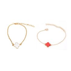 Spicegift 1 Pasang (2 pcs) Gelang Bunga Merah-Putih Lapis Emas