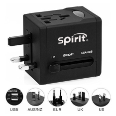Spirit-Dunia Universal Travel Adaptor Steker Konverter With Charger USB Ganda AU/US/UK/EU (hitam) -Internasional