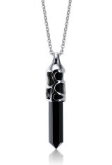 Stainless Steel Hitam Batu Akik Kristal Liontin Kalung untuk Wanita, China Pria With 60,96 Cm Rantai, Perak