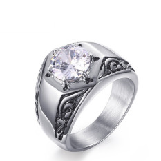 Stainless Steel Clear-Zircon Western-style Ring untuk Pria Bagus untuk Hadiah-Intl