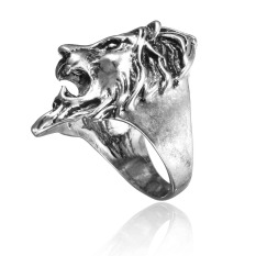 Stainless Steel Kepala Singa Cincin Pria Cincin Keren Amerika Vintage Ukuran 8-11 Fe Perak 10