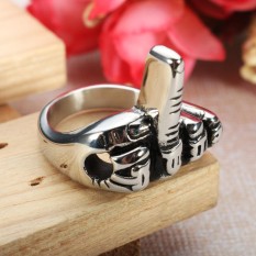 Stainless Steel Men Punk Jari Tengah Silver Motorcycle Biker Perhiasan Cincin 8 #-Intl
