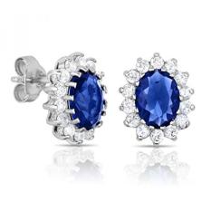 Sterling Perak Biru Safir CZ dengan Putih CZ Helo Jaket Putri Diana Kate Middleton Anting-Anting-Internasional