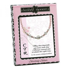 Sterling Silver Childs CTR Necklace for Girls with Pink Simulated Pearls and Crystals (12+2