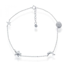 Sterling Silver Bahasa Italia Nautical Starfish, Penyu, Lumba-lumba, dan Shell Adjustable 9 + 1