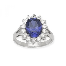 Sterling Perak Lonjong Dibuat Tanzanite Putri Diana/Kate Middleton Lingkaran (UKURAN 9)-Internasional