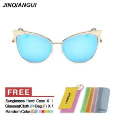 Kacamata Hitam Wanita Mata Kucing Retro Warna Biru Polaroid Lensa Titanium Frame Driver Kacamata Hitam Merek Desain Kotak Asli Wanita Oculos