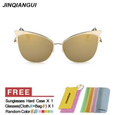 Kacamata Hitam Wanita Mata Kucing Retro Warna Emas Polaroid Lensa Titanium Frame Driver Kacamata Hitam Merek Desain Kotak Asli Wanita Oculos