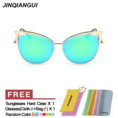 Kacamata Hitam Wanita Mata Kucing Retro Warna Hijau Lensa Polaroid Titanium Frame Driver Kacamata Hitam Merek Desain Kotak Asli Wanita Oculos