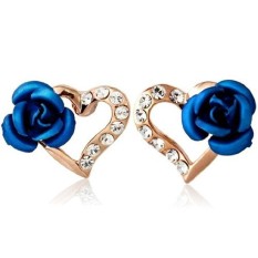 Sunnyshoprigant 18 K RGP Kristal & Rose Aksen Hati Anting Stud (Blue) M. Oleh Preciastore-Intl