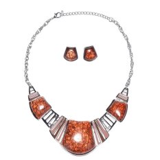 Supercart Mode Terkini Wanita Gaya Etnik Lawas Liontin Kalung dan Set Anting-anting (Coklat)-Intl