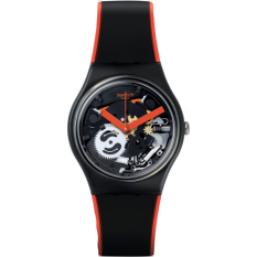 Swatch - Jam Tangan Wanita - Hitam-Hitam - Rubber Hitam Oranye - GB290 Red Frame