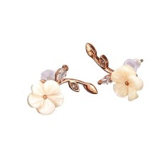 Manis Bunga Daun Putih Zircon Crystal Ear Stud Earrings Wanita Perhiasan Merah Muda Emas-Intl