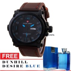 swiss army 1441 DBR jam tangan pria tali kulit - Genuine Leather Strap - water resistant 50M - bonus parfum Sexy men carolina herrera / Dunhil Desire Blue 30ml