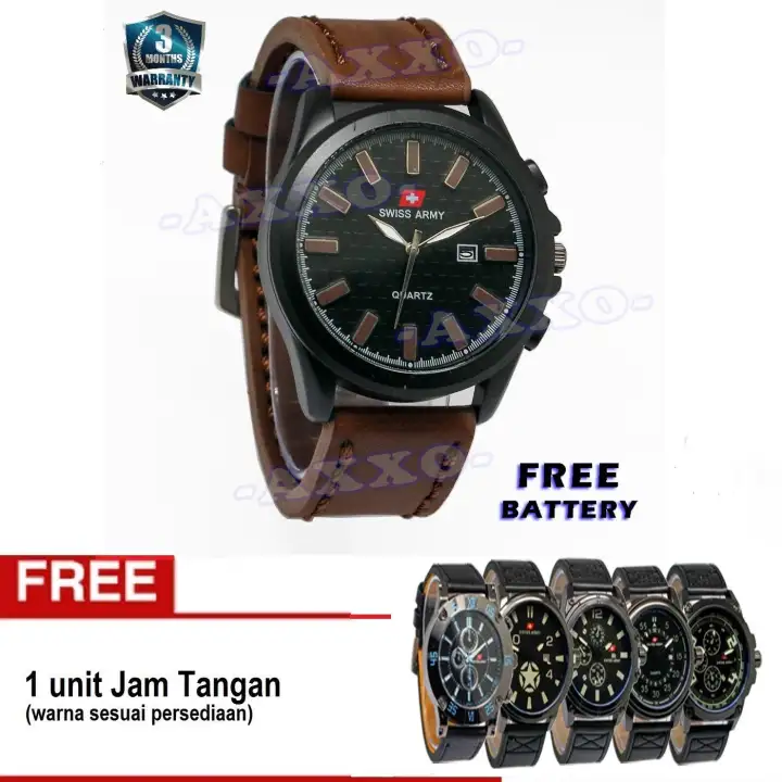 Buy 1 Get 1 Free SA 0071 - Jam Tangan Pria - Strap Kulit Sintetis - Coklat Tua - (Bonus Jam Tangan SA Random)