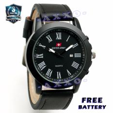 Swiss Army Casual SA 0049 - Jam Tangan Pria - Strap Kulit Sintetis (Hitam Variasi Putih)