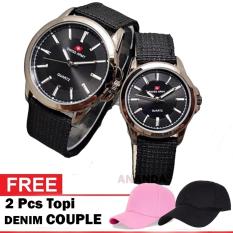 Swiss Army Couple Kanvas - Jam Tangan Pria dan Wanita - Bonus Topi Denim Couple High Quallity