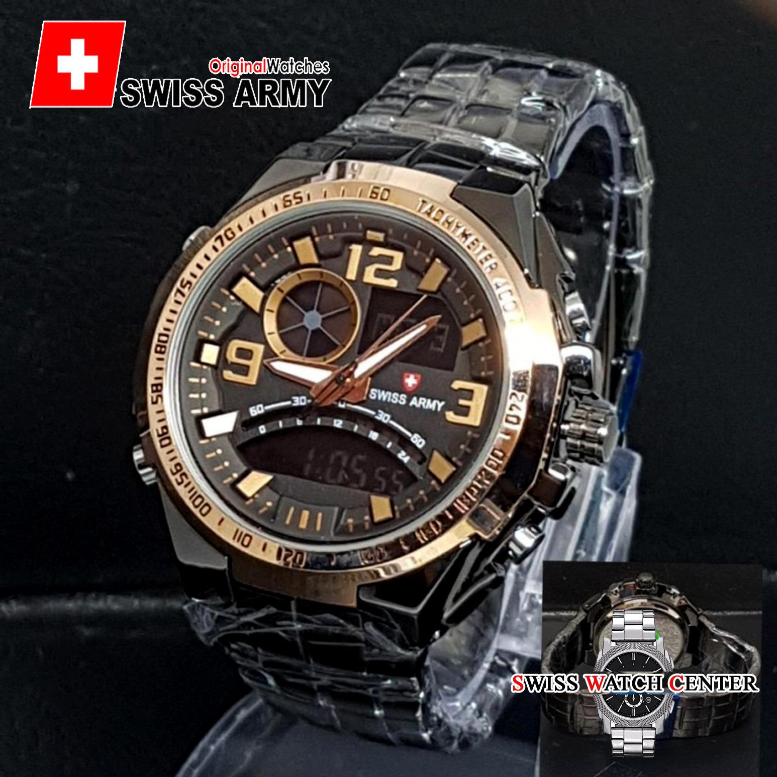 Swiss Army Dual Time - Jam Tangan Pria - Jam Fashionable - Dual Display 