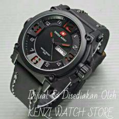 Swiss Army Ekslusif Jam Tangan Pria Elegant Tali Kulit Tanggal Hari Aktif Body Stainless Steel Terbaru