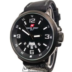 Swiss Army HC-1128 dhc - Jam Tanngan Casual Pria - Fiture Analog Exclusive - Date day - Leather (Black White)