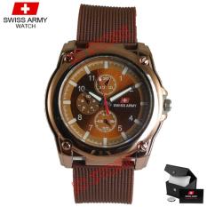 Swiss Army - Jam Tangan Analog Pria - Rubber Coklat - Dial Coklat - Bezel Gold SAX 1217-03