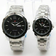Swiss Army - Jam Tangan Couple - Stainless Steel - SA 1591 Silver Black Couple