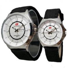 Swiss Army - Jam Tangan Couple - Strap Kanvas - SA 5096 PP hitam putih