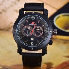 Swiss Army Jam Tangan Pria - Body Black - Black Dial - Hitam Leather - SA-3596C-BB-TGL