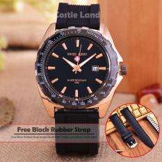 Swiss Army - Jam Tangan Pria - Body Rose Gold - Black Dial - Rubber Strap - SA-RK-RG-5579B-TGL- Rosegold Hitam