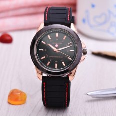 Swiss Army - Jam Tangan Pria - Body Rose Gold - Black Dial - Rubber Band - SA RK-RG-3821B-Black