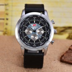 Swiss Army - Jam Tangan Pria – Body Silver – Black Dial – Black Leather strap - SA- 7623 –SB-TGL-Kulit Hitam